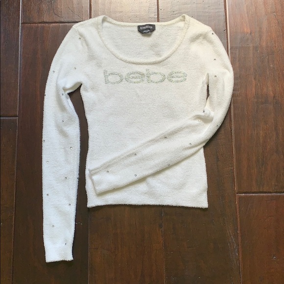 bebe Sweaters - White Bebe Logo Sweater